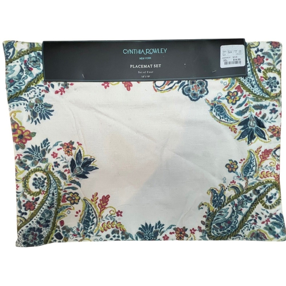 Cynthia Rowley Placemat Set 4pc 14x19 White Multicolor Paisley NWT